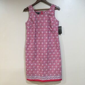 Statements Floral Cotton Sheath Dress Womens 8 Red Tomato Classic Preppy‎ Casual